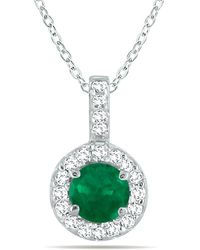 Monary - 1/2 Carat Tw Halo Emerald And Diamond Pendant - Lyst