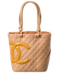Chanel - Neutral Quilted Lambskin Leather Medium Cambon Tote (authentic Pre - Lyst