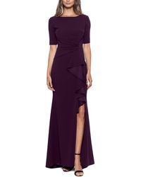 Betsy & Adam - Petites Ruched Boatneck Evening Dress - Lyst