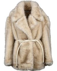 Sportmax - Polyester Belted Faux Fur Coat - Lyst