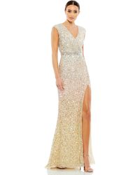 Mac Duggal - Cap Sleeve Sequined High Slit Gown - Lyst