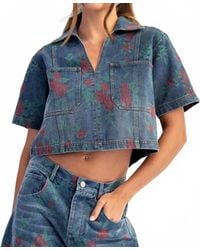 Eesome - Rose Print Denim Top - Lyst