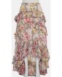 Philosophy - Floral Printed Cotton & Silk Ruffled Asymmetric Hem Midi Skirt - Lyst