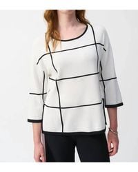 Joseph Ribkoff - Two-Tone Plaid Three Quarter Sleeves Lightweight Sweater Top - Lyst
