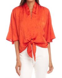 Karen Kane - Flare Sleeve Tie Front Top - Lyst
