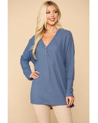 TRUEDAMES - Waffle Knit And Woven Print Mixed Hi Low Flowy Tunic Top - Lyst