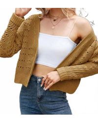 Lily Clothing - Eyelet Knitted Open Front Short Cardigan - Lyst