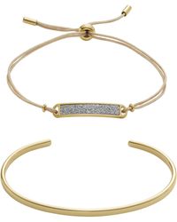 Fossil - Core Gifts Gold-tone Stainless Steel Cuff And Bracelet Set - Lyst