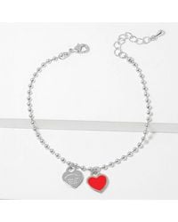 Fashnzfab - Double Heart Charm Bubble Chain Bracelet, Rhodium - Lyst