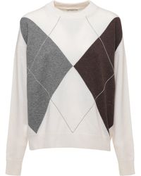 Peserico - Wool Blend Sweater With Geometric Pattern And Ribbed Trims - Lyst