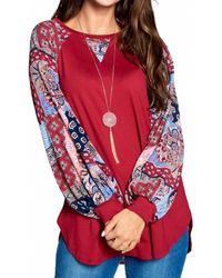 Emerald Collection - Patchwork Balloon Sleeve Raglan Top - Lyst