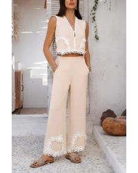 TRUEDAMES - Two Pieces V Neck Button Lace Decorate Long Pants - Lyst