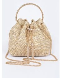 Fashnzfab - Faux Straw Bucket Bag W/Stone Handle - Lyst