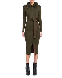 En Saison - Long Sleeve Belted Midi Dress With Faux Fur Collar - Lyst