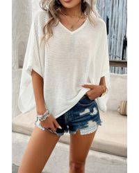 TRUEDAMES - Solid V Neck Knit Loose Fit Bat Sleeves Top - Lyst