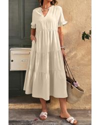 TRUEDAMES - Solid A Line Ruffle Hem Color Block Dress - Lyst