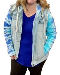 Sew In Love - Denim Jacket With Tie Dye Accents Hoodie - Lyst