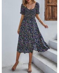 TRUEDAMES - Bohemia Floral Puff Sleeve Flounce Sleeve Dress - Lyst