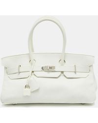 Hermès - Hermès Blanc Taurillion Clemence Leather Palladium Finished Shoulder Birkin Jpg 42 Bag - Lyst