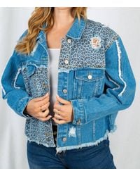 White Birch - Leopard Frayed Denim Jacket - Lyst