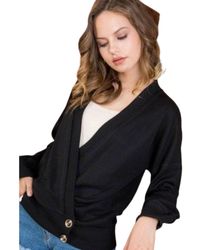 TRUEDAMES - Overwrap Front Button Detail Long Sleeve Knit Top - Lyst