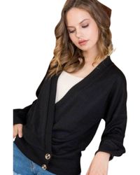 Fashnzfab - Overwrap Front Button Detail Long Sleeve Knit Top - Lyst