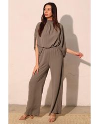 TRUEDAMES - Textured Solid Mock Neck Caftan Jumpsuit - Lyst