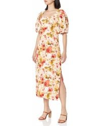 Moon River - Floral Print Pleated Puff Sleeve Midi Dress - Lyst