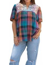 Layerz Clothing - Micah Embroidered Plaid Top - Lyst