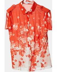 Versace - Floral Print Silk Crepe Button Front Blouse - Lyst
