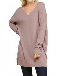 Ninexis - V Neck Loose Fit Tunic Length Soft Sweater Top - Lyst