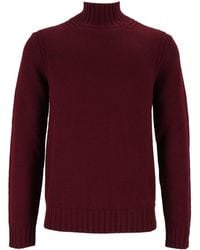 Ballantyne - Burgundy Ribbed Wool Turtleneck Sweater - Lyst