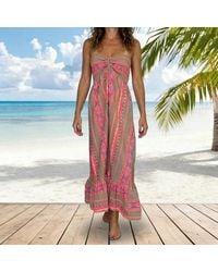 TRUEDAMES - Summer Trendy Sexy Smocked Strapless Maxi Dress - Lyst
