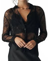 En Saison - Darcy Long Sleeve Sheer Lace Button Down Top - Lyst