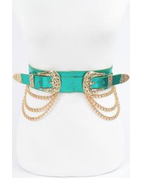 Fashnzfab - Metallic Two Buckle Chain Waist Belt - Lyst
