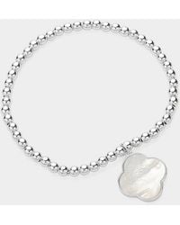 Fashnzfab - Mother Of Pearl Quatrefoil Charm Pointed Stainless Steel Ball Beaded Stretch Bracelet Mother Of Pearl - Lyst