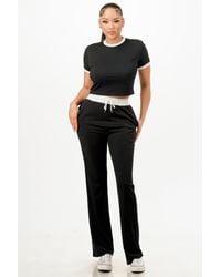 TRUEDAMES - Ribbed Contrast Binding Top And Pants Set - Lyst