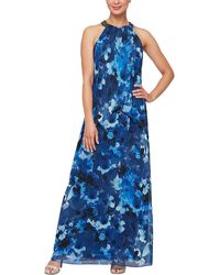SLNY - Floral Print Maxi Evening Dress - Lyst