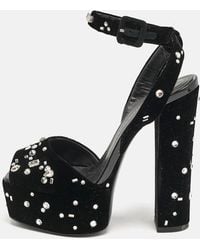 Giuseppe Zanotti - Velvet Crystal Embellished Ankle Strap Platform Sandals - Lyst