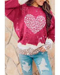 Shewin - Heart Leopard Print Sweatshirt - Lyst
