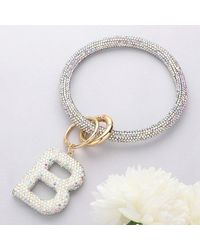Fashnzfab - B- Bling Studded Initial Monogram Charm Bracelet Keychain Ab - Lyst
