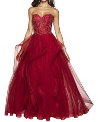 Blush Prom - Hand Beaded Tulle Strapless Ruffled Gown - Lyst