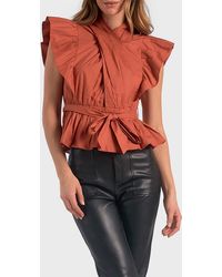 Elan - Wrap Top With Flutter Pleated Sleeve - Lyst
