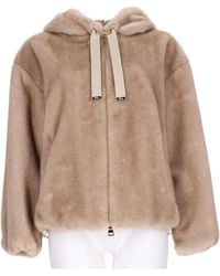Herno - Eco-Fur Textured Bomber Jacket With Hood And Drawstring Detail - Lyst