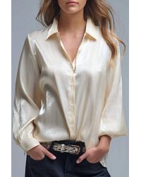 Q2 - Elegant Button Up Satin Silk Top - Lyst