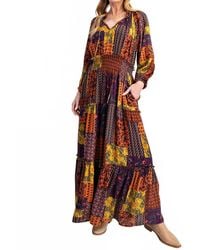 Easel - Color Patch Print Ruffle Maxi Dress - Lyst