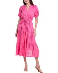 Anne Klein - Poplin Tiered Puff Sleeve Midi Dress - Lyst