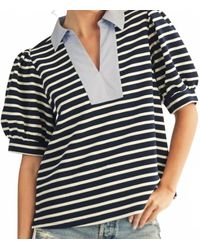Jodifil - Short Sleeves Stripe Top With Solid Contrast Neckline - Lyst