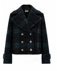 Liu Jo - Plaid Double-Breasted Pea Coat - Lyst
