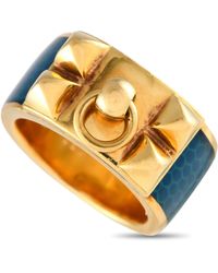 Hermès - Herms Collier De Chien 18k Yellow Blue Enameled Ring He32-051524 - Lyst